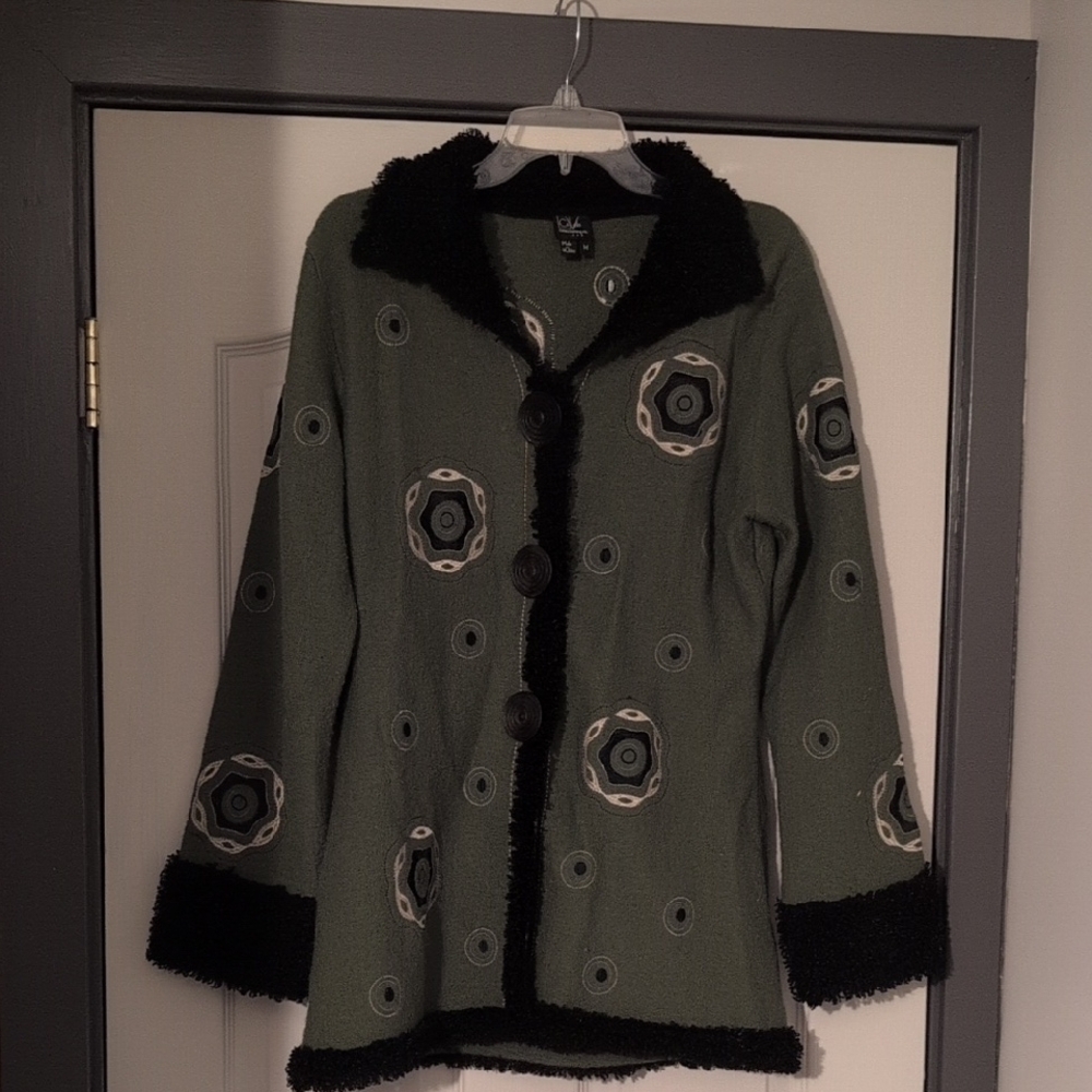 Cove Green and Black Blazer with Distinctive Pattern